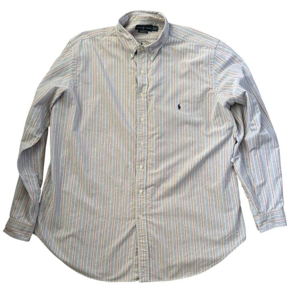 Ralph Lauren Classic Fit Blue Striped Button-Down Shirt Men's Size 2XLT Tall - Picture 1 of 6